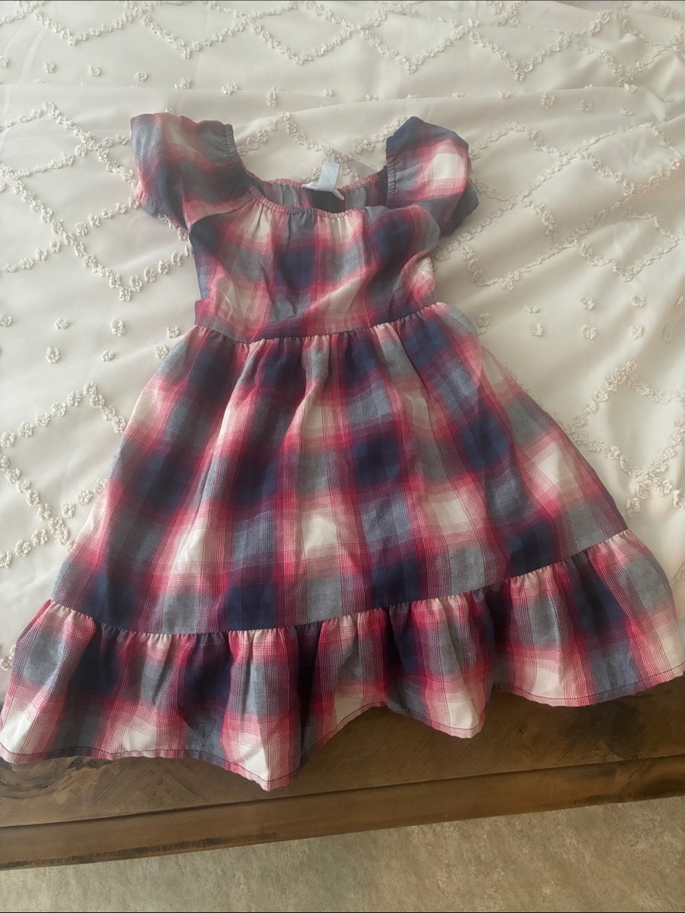 Girls' Red/Pink & Blue Plaid Ruffle Hem Dress